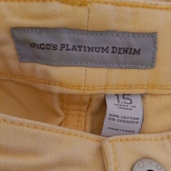 Chicos Platinum Denim Size 1.5 M Womens Jeans Ankle Length Yellow Slim Fit - Picture 10 of 12